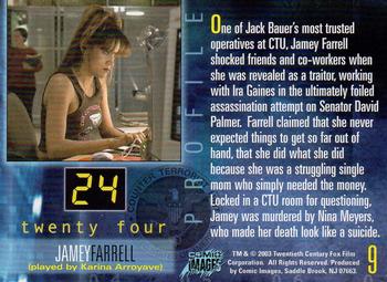 2003 Comic Images 24 Season 1 & 2 #9 Jamey Farrell (played by Karina Arroyave) Back