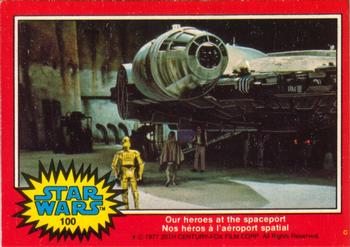 1977 O-Pee-Chee Star Wars #100 Our heroes at the spaceport Front
