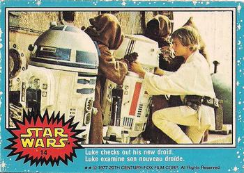 1977 O-Pee-Chee Star Wars #14 Luke checks out his new droid Front