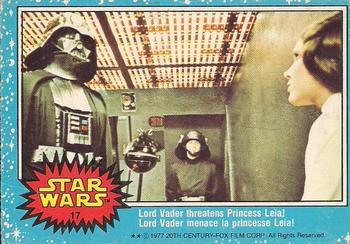 1977 O-Pee-Chee Star Wars #17 Lord Vader threatens Princess Leia! Front
