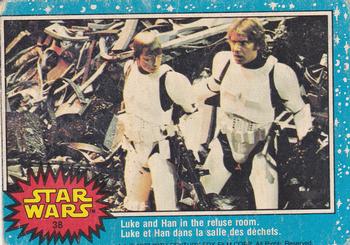 1977 O-Pee-Chee Star Wars #38 Luke and Han in the refuse room Front