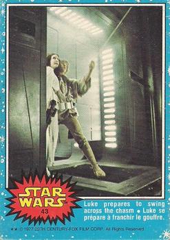 1977 O-Pee-Chee Star Wars #43 Luke prepares to swing across the chasm Front