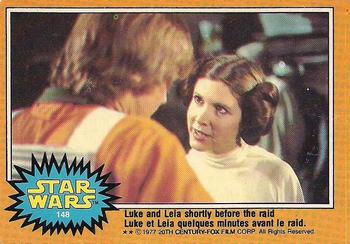 1977 O-Pee-Chee Star Wars #148 Luke and Leia shortly before the raid Front