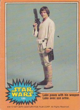 1977 O-Pee-Chee Star Wars #189 Luke poses with his weapon Front