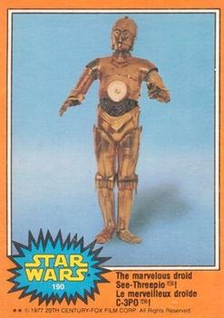 1977 O-Pee-Chee Star Wars #190 The marvelous droid See-Threepio! Front