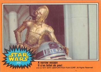 1977 O-Pee-Chee Star Wars #212 A narrow escape! Front