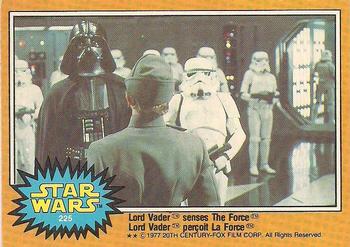 1977 O-Pee-Chee Star Wars #225 Lord Vader senses The Force Front