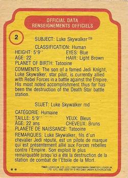 1980 O-Pee-Chee The Empire Strikes Back #2 Luke Skywalker Back