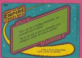 1980 O-Pee-Chee The Empire Strikes Back #290 Dodging Deadly Laserblasts! Back