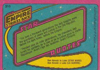 1980 O-Pee-Chee The Empire Strikes Back #315 Hero of the Rebellion Back