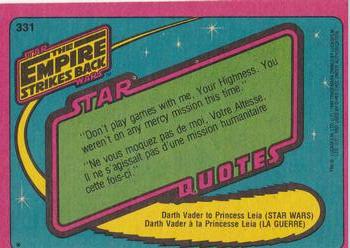 1980 O-Pee-Chee The Empire Strikes Back #331 Yoda's Instruction Back
