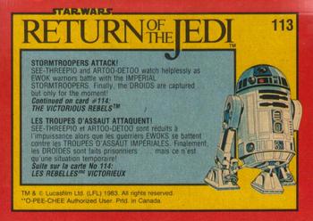 1983 O-Pee-Chee Star Wars: Return of the Jedi #113 Stormtrooper Attack! Back