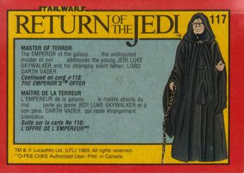 1983 O-Pee-Chee Star Wars: Return of the Jedi #117 Master of Terror Back