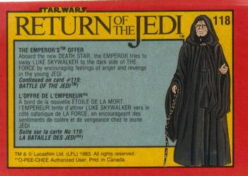 1983 O-Pee-Chee Star Wars: Return of the Jedi #118 The Emperor's Offer Back