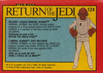 1983 O-Pee-Chee Star Wars: Return of the Jedi #124 Military Leader Admiral Ackbar Back