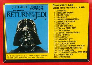 1983 O-Pee-Chee Star Wars: Return of the Jedi #131 Checklist 1-66 Front
