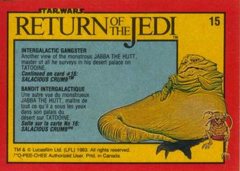 1983 O-Pee-Chee Star Wars: Return of the Jedi #15 Intergalactic Gangster Back