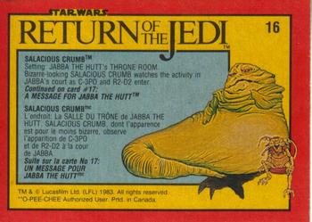 1983 O-Pee-Chee Star Wars: Return of the Jedi #16 Salacious Crumb Back