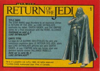 1983 O-Pee-Chee Star Wars: Return of the Jedi #1 Title Card Back