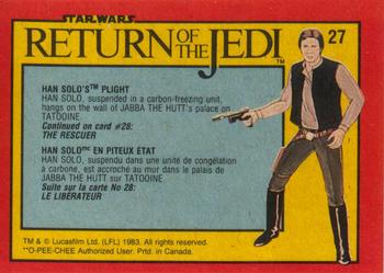 1983 O-Pee-Chee Star Wars: Return of the Jedi #27 Han Solo's Plight Back