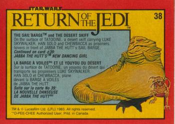 1983 O-Pee-Chee Star Wars: Return of the Jedi #38 The Sail Barge and the Desert Skiff Back