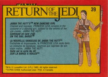 1983 O-Pee-Chee Star Wars: Return of the Jedi #39 Jabba the Hutt's New Dancing Girl Back