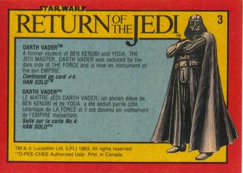 1983 O-Pee-Chee Star Wars: Return of the Jedi #3 Darth Vader Back