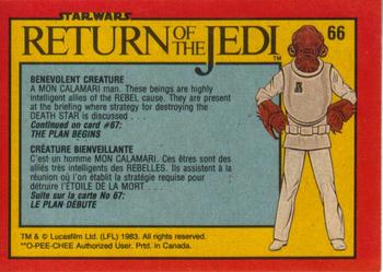 1983 O-Pee-Chee Star Wars: Return of the Jedi #66 Benevolent Creature Back