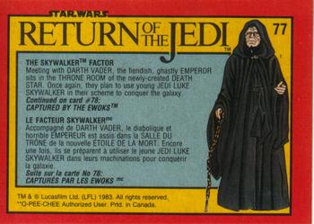1983 O-Pee-Chee Star Wars: Return of the Jedi #77 The Skywalker Factor Back