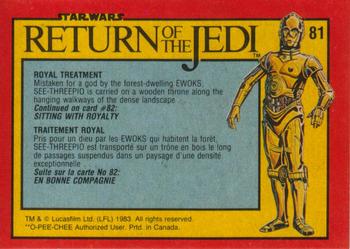 1983 O-Pee-Chee Star Wars: Return of the Jedi #81 Royal Treatment Back