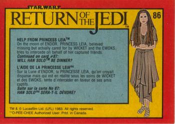 1983 O-Pee-Chee Star Wars: Return of the Jedi #86 Help from Princess Leia Back
