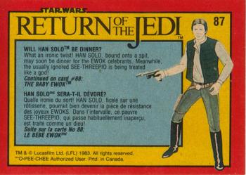 1983 O-Pee-Chee Star Wars: Return of the Jedi #87 Will Han Solo Be Dinner? Back