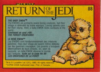 1983 O-Pee-Chee Star Wars: Return of the Jedi #88 The Baby Ewok Back