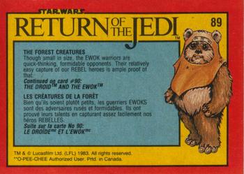1983 O-Pee-Chee Star Wars: Return of the Jedi #89 The Forest Creatures Back