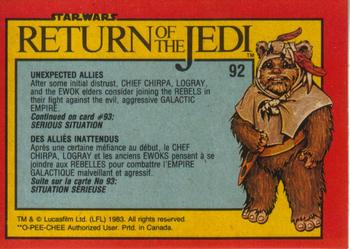 1983 O-Pee-Chee Star Wars: Return of the Jedi #92 Unexpected Allies Back