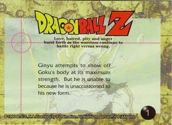 1999 ArtBox Dragon Ball Z Series 3 #1 Ginku attempts to show off Goku's body at its Back