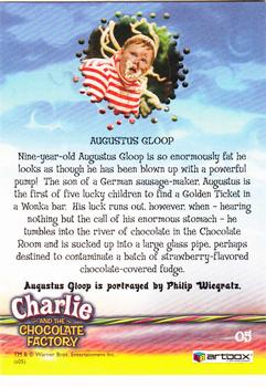2005 ArtBox Charlie and the Chocolate Factory #5 Augustus Gloop Back