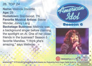 2007 Comic Images American Idol Season 6 #26 Melinda Doolittle Back