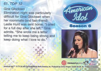 2007 Comic Images American Idol Season 6 #61 Gina Glocksen Back