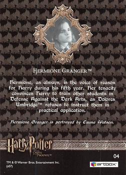 2007 ArtBox Harry Potter & the Order of the Phoenix #4 Hermione Granger Back
