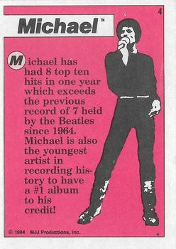 1984 Topps Michael Jackson #4 Michael has had 8 top ten hits in one year which… Back