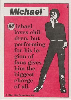 1984 Topps Michael Jackson #8 Michael loves children, but performing for his… Back