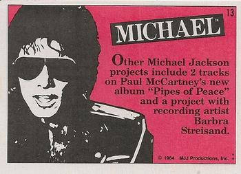 1984 Topps Michael Jackson #13 Other Michael Jackson projects include 2 tracks on… Back