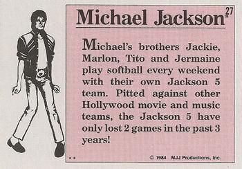 1984 Topps Michael Jackson #27 Michael's brothers Jackie, Marlon, Tito and… Back