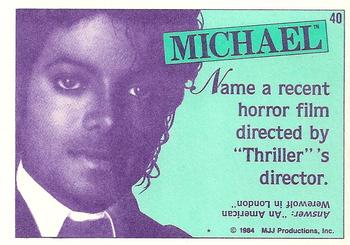 1984 Topps Michael Jackson #40 Name a recent horror film directed by... Back
