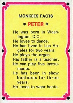 1967 Donruss The Monkees C #22-C Peter Tork Back