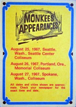 1967 Donruss The Monkees C #27-C Davy Jones / Mike Nesmith / Peter Tork Back