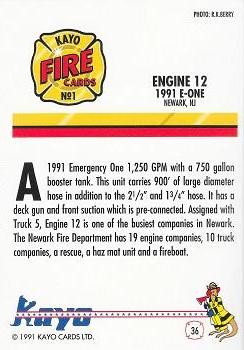 1991 Kayo Fire Engines #36 Engine 12, Newark, NJ Back