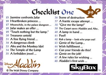 1993 SkyBox Aladdin #89 Disney's Aladdin - Checklist One Back