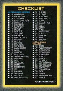 1993 SkyBox Ultraverse #100 Checklist Front